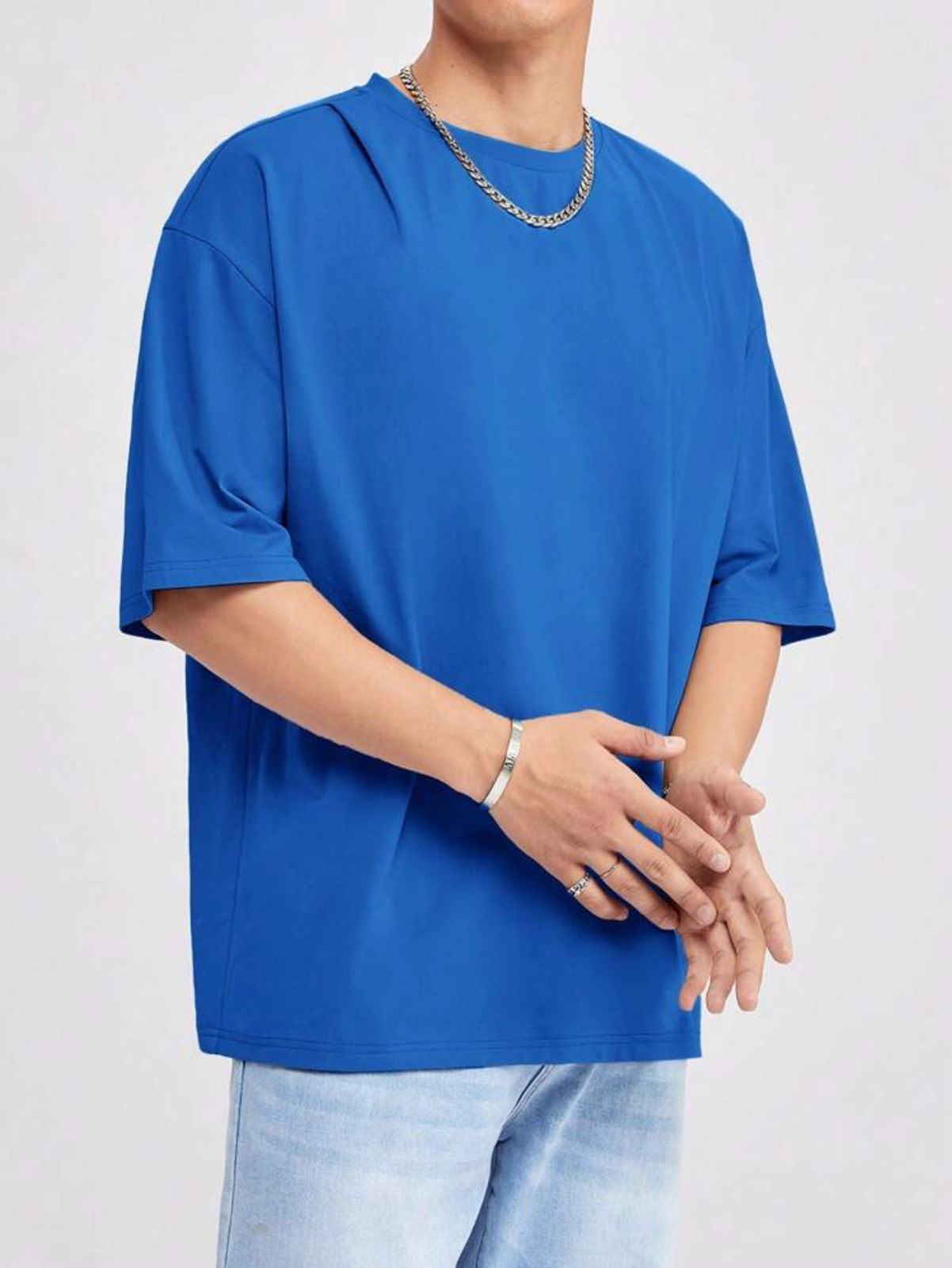 Blue Oversized Plain T-shirt