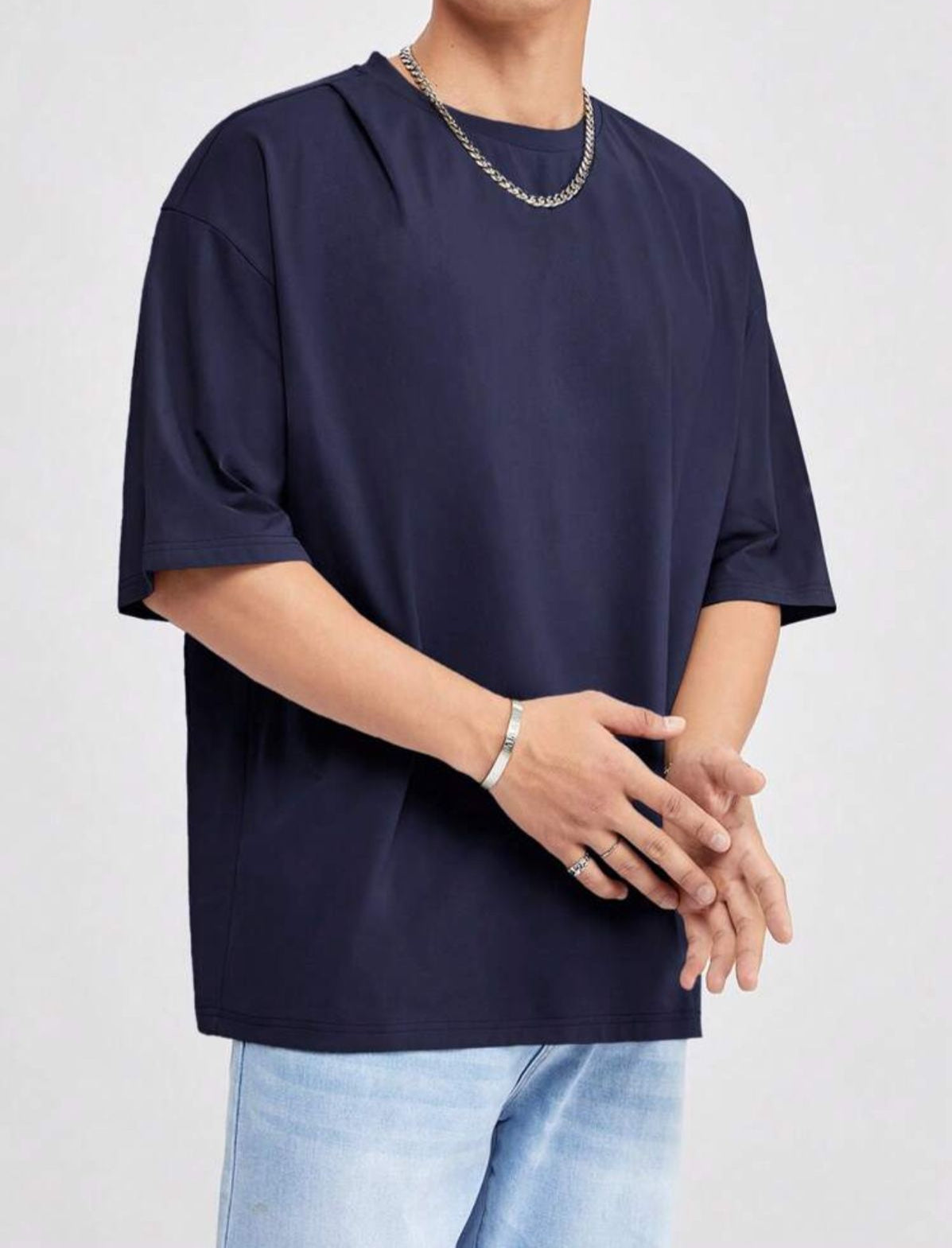 Navy Blue Oversized Plain T-shirt
