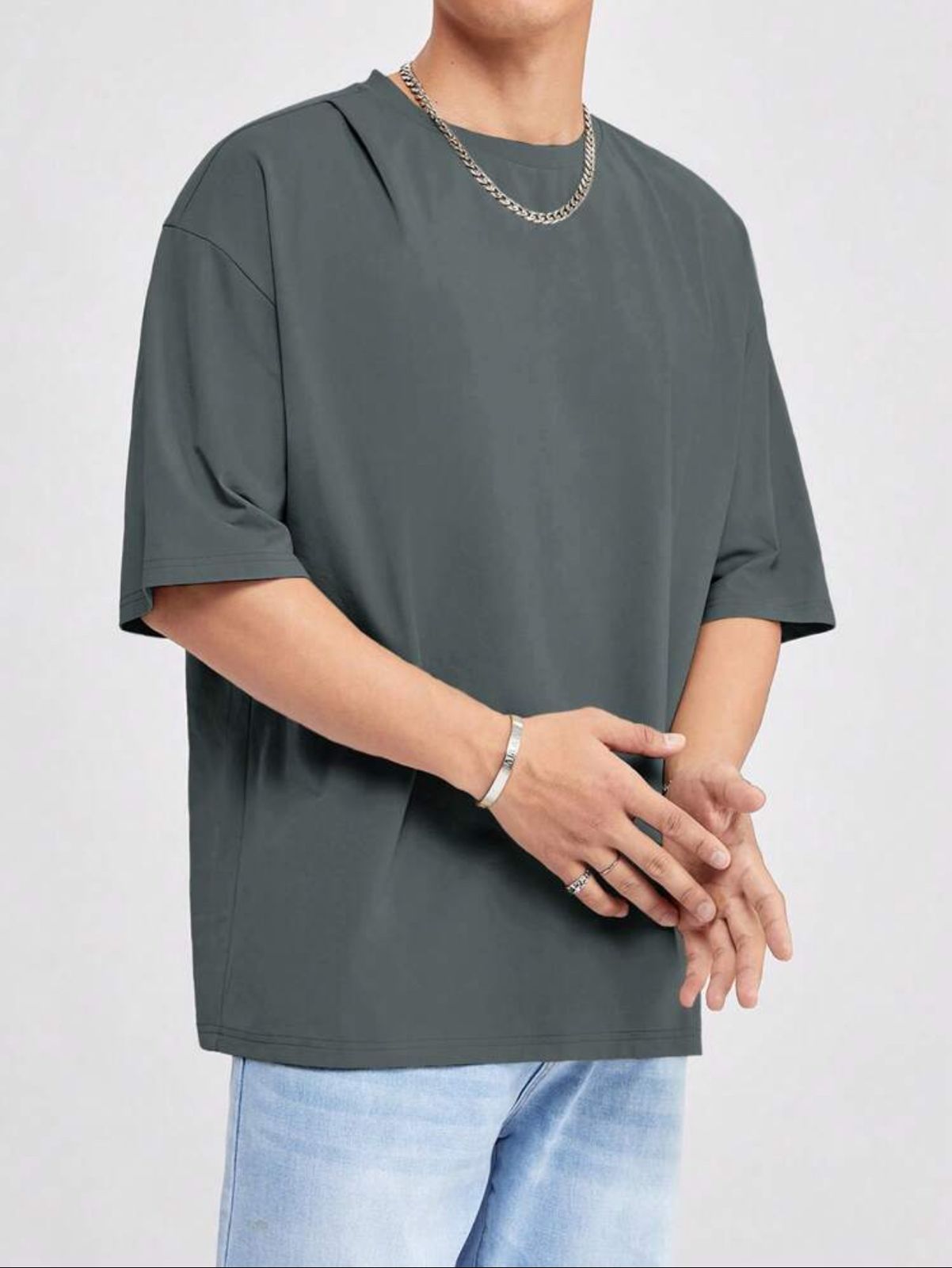 Dark Grey Oversized Plain T-shirt