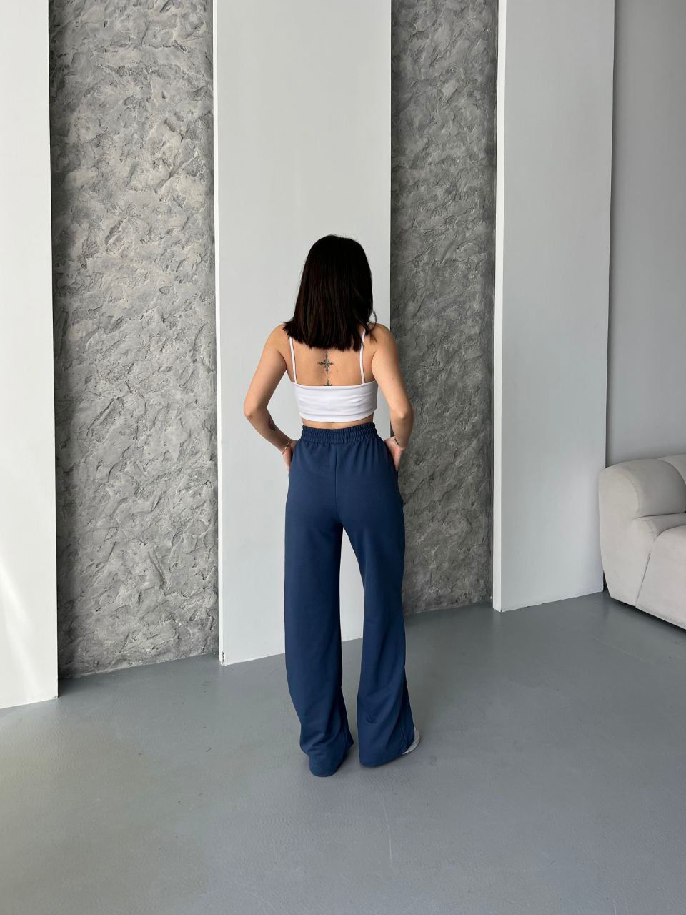 Wide Legs Women Pants Navy Blue