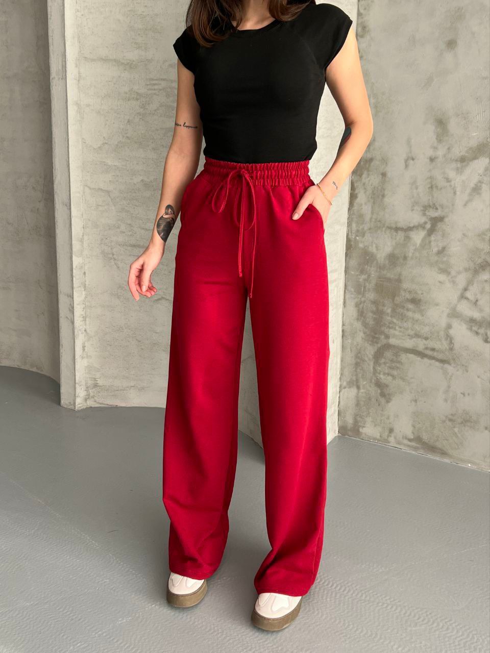 Wide Legs Women Pants Red