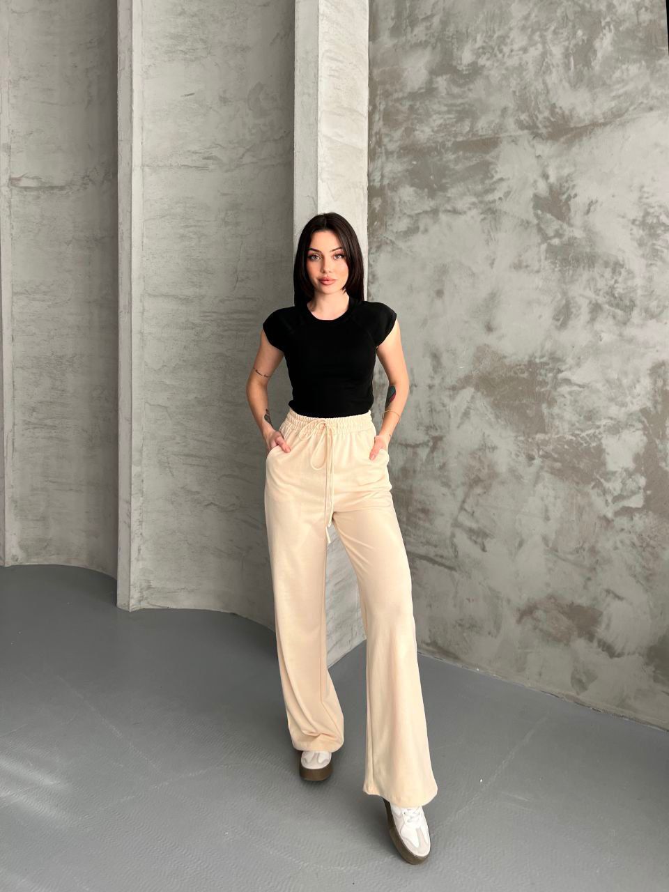 Wide Legs Women Pants Beige
