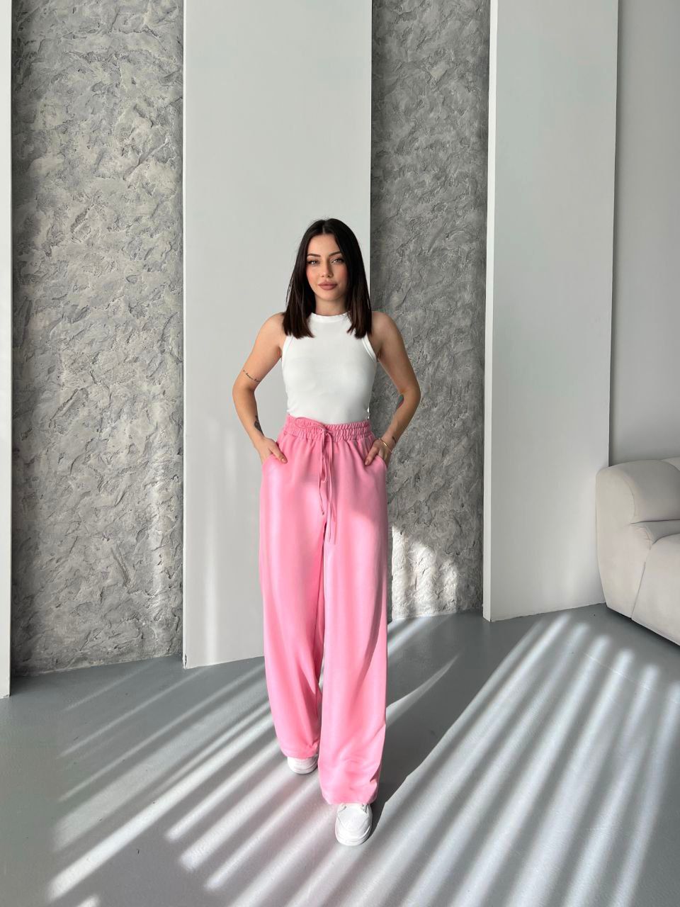 Wide Legs Women Pants Pink