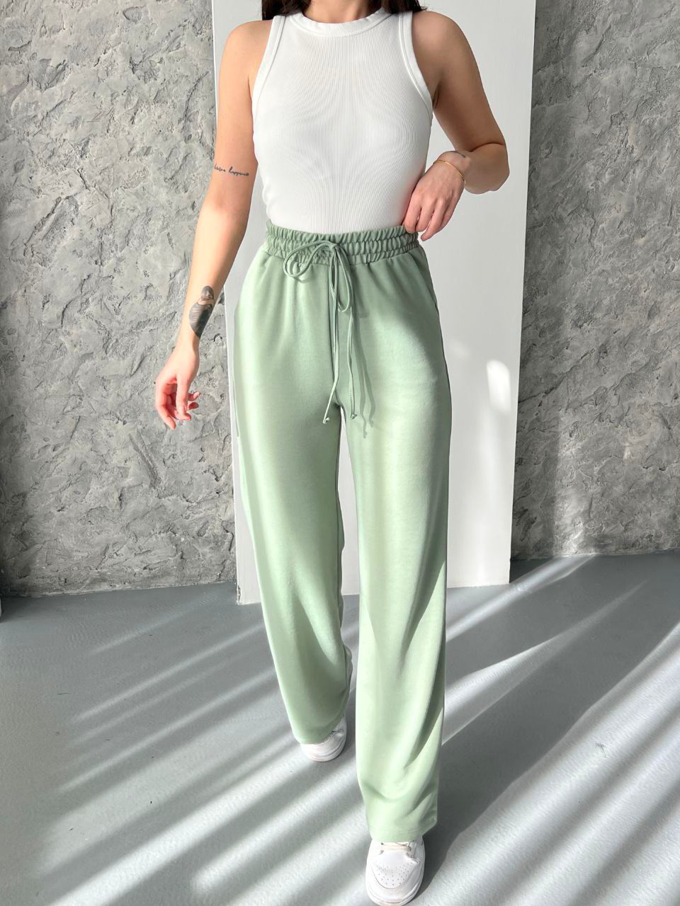 Wide Legs Women Pants Green